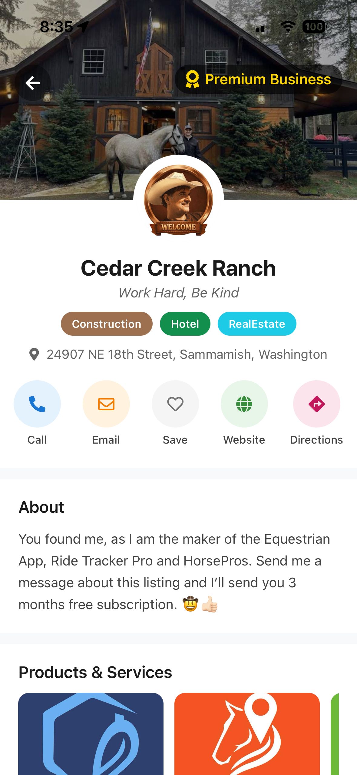 HorsePros map and business listing results