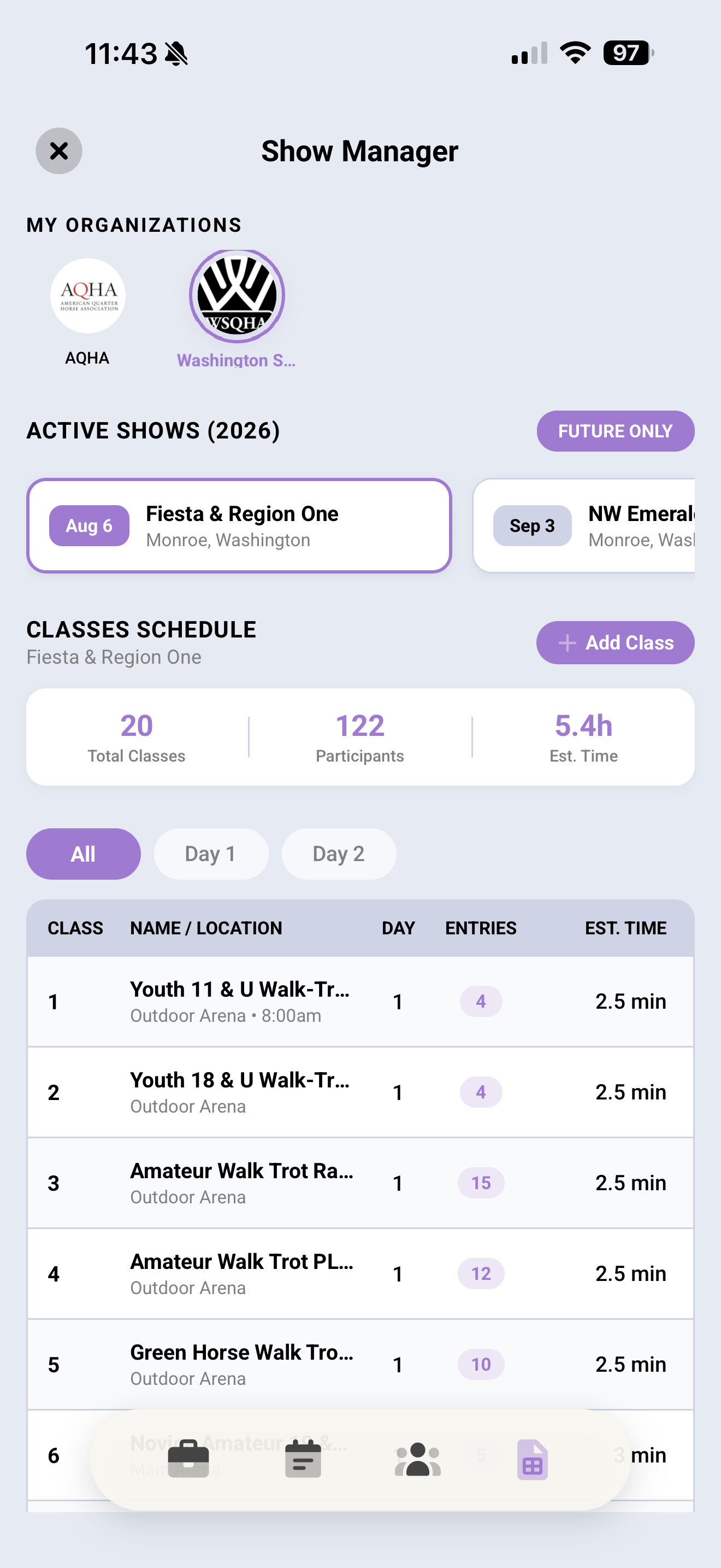 Horse Show manager class and entrant management tools