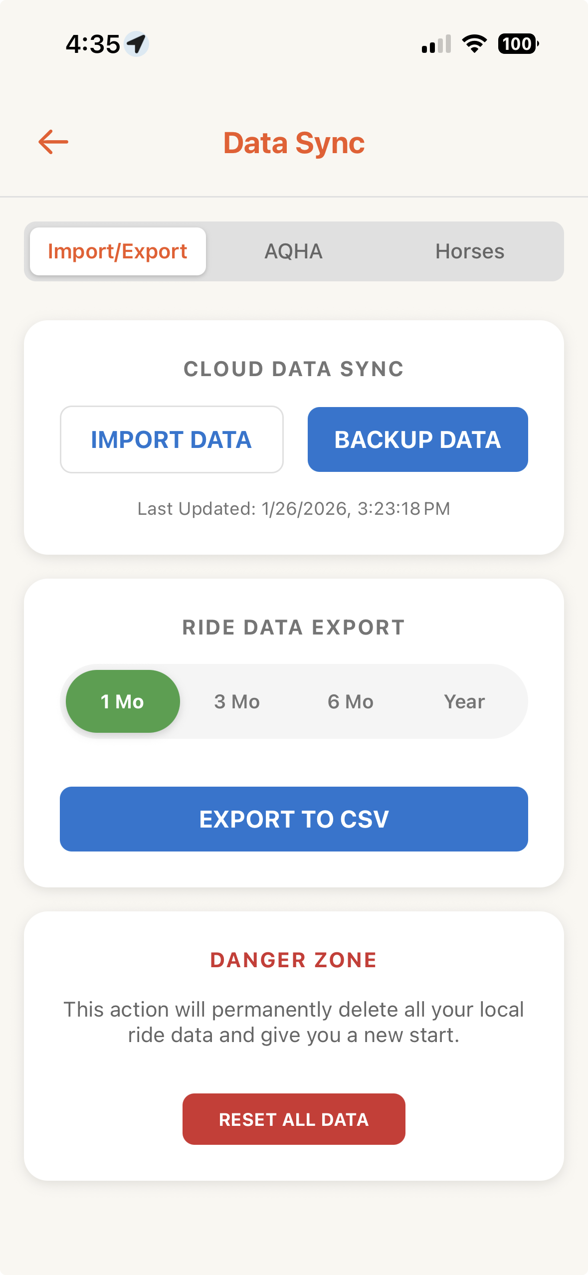 Ride data export options in RideTracker Pro