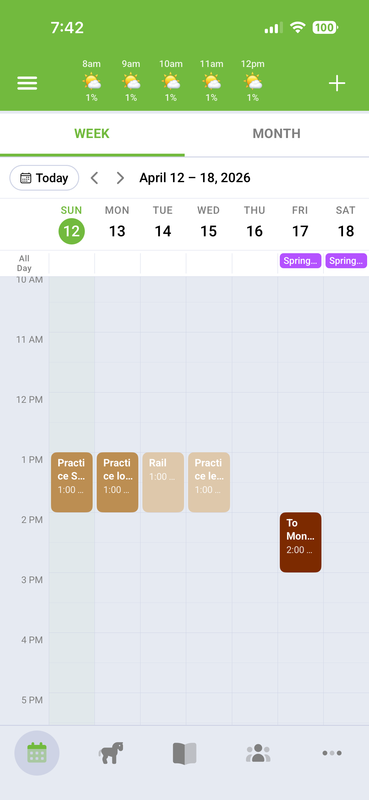 Weekly calendar view for ride planning