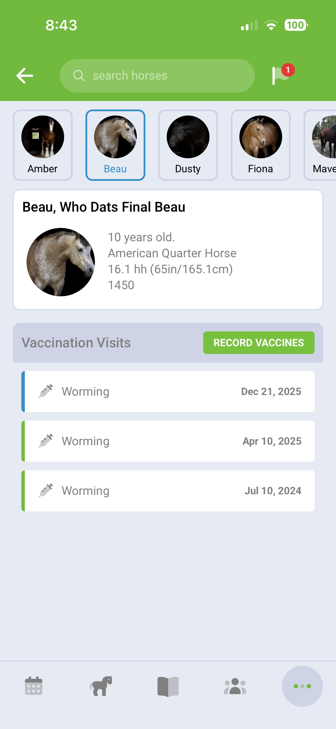 Health and vaccination tracking screen