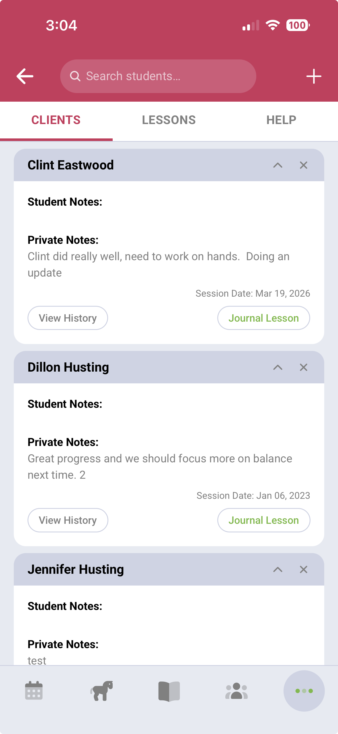 Riding instruction session notes