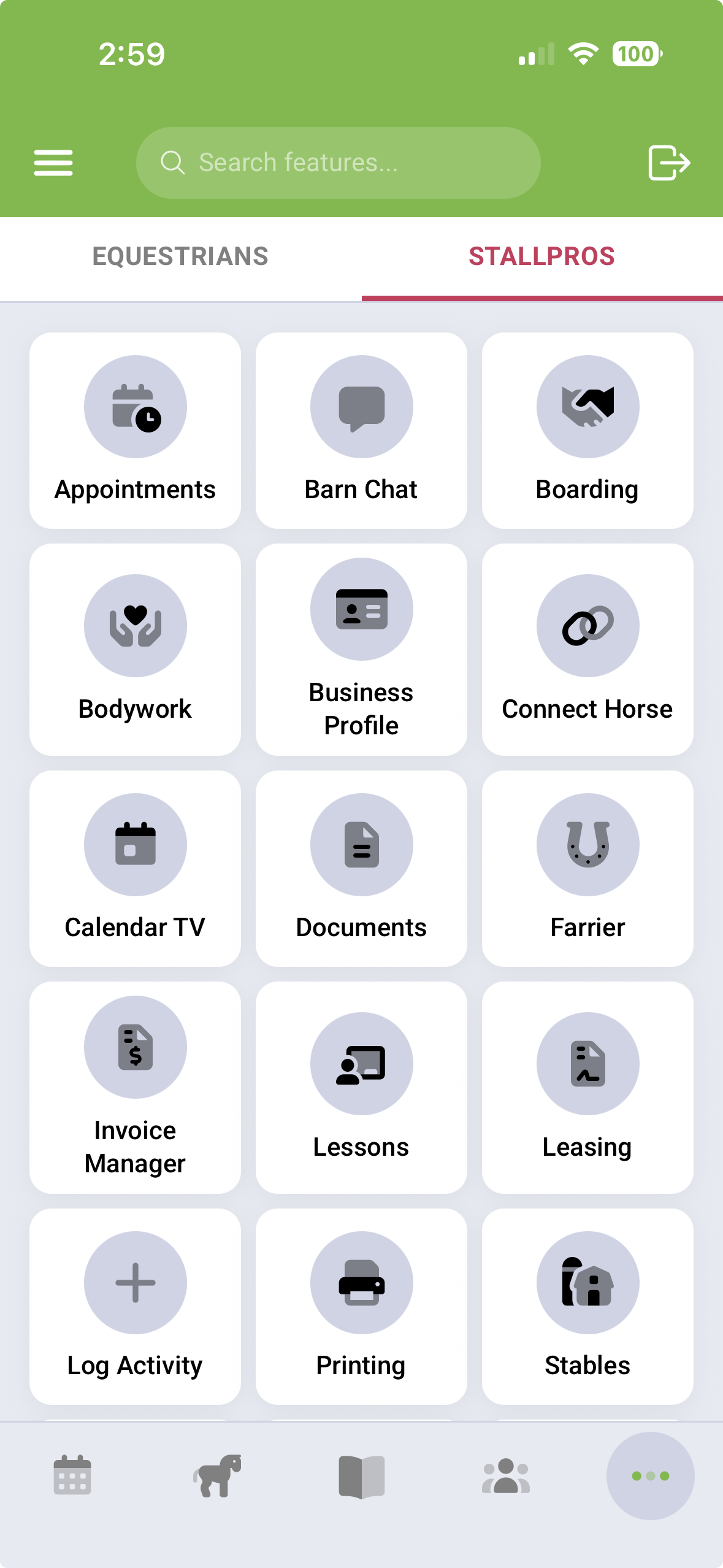 StallPros app menu overview